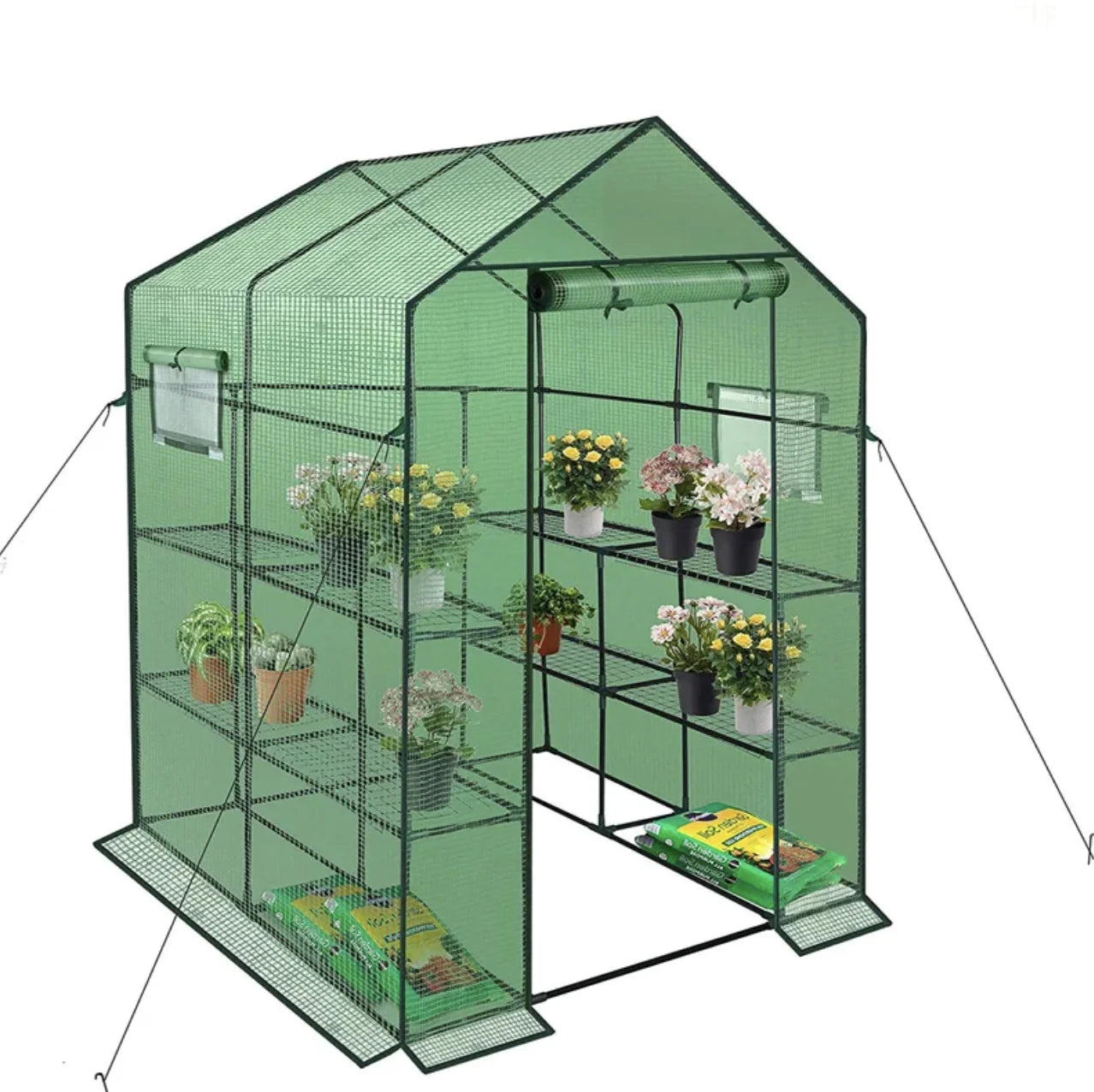 Spacious Walk-In Greenhouse: 56.5" x 56.5" w/ 8 Shelves, 2 Ventilation Windows, Double Zipper Doors