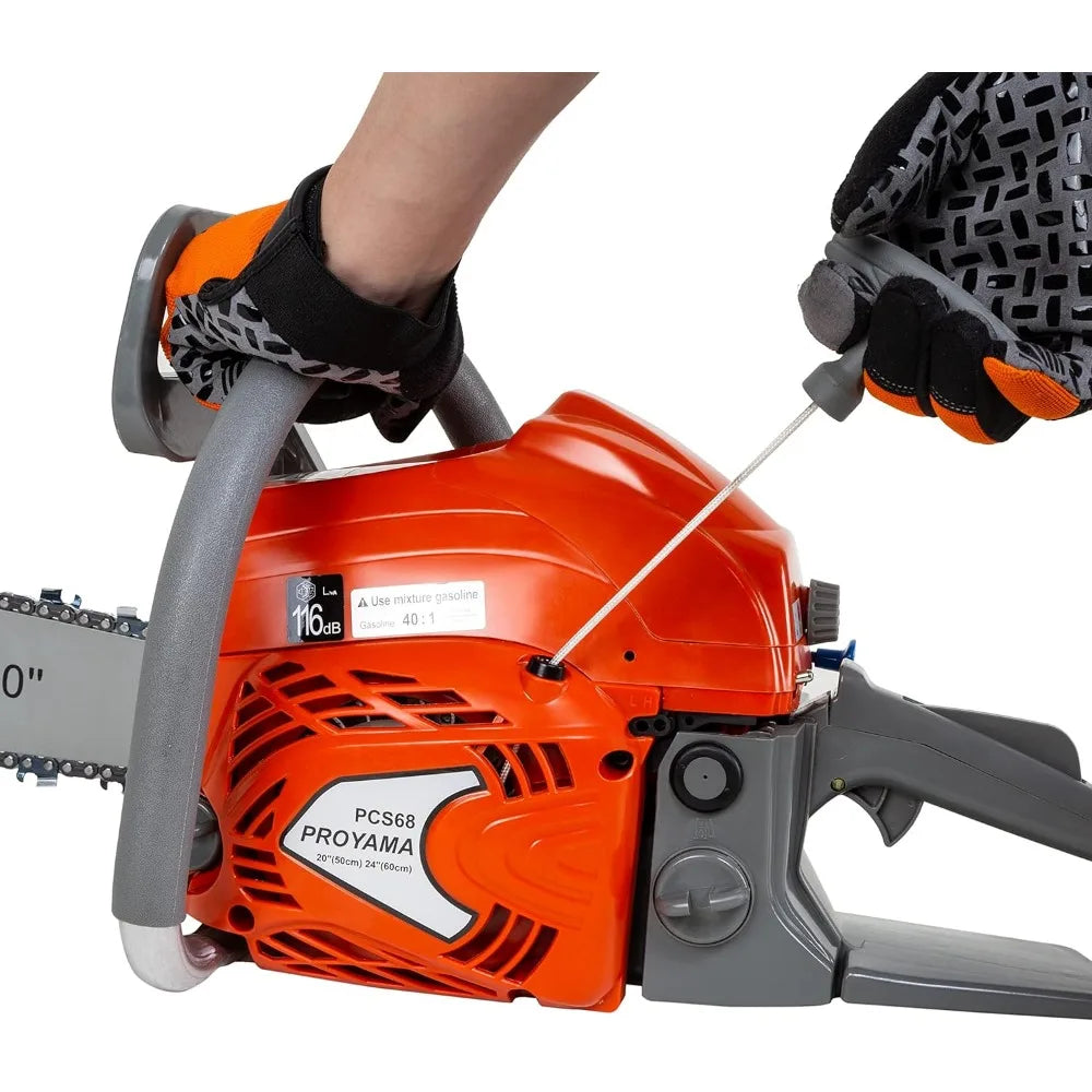 68CC Top Handle Chainsaw, 24"/20" Gas-Powered Handheld Cordless Saw for Tree Wood Cutting