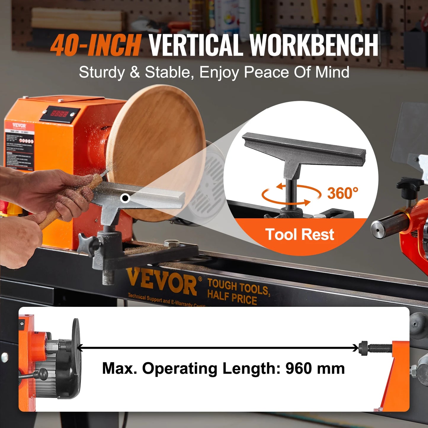 VEVOR Wood Lathe 750W 13.78in x 37.8in with Stand, Copy Attachment & Light - Link Logical Mall