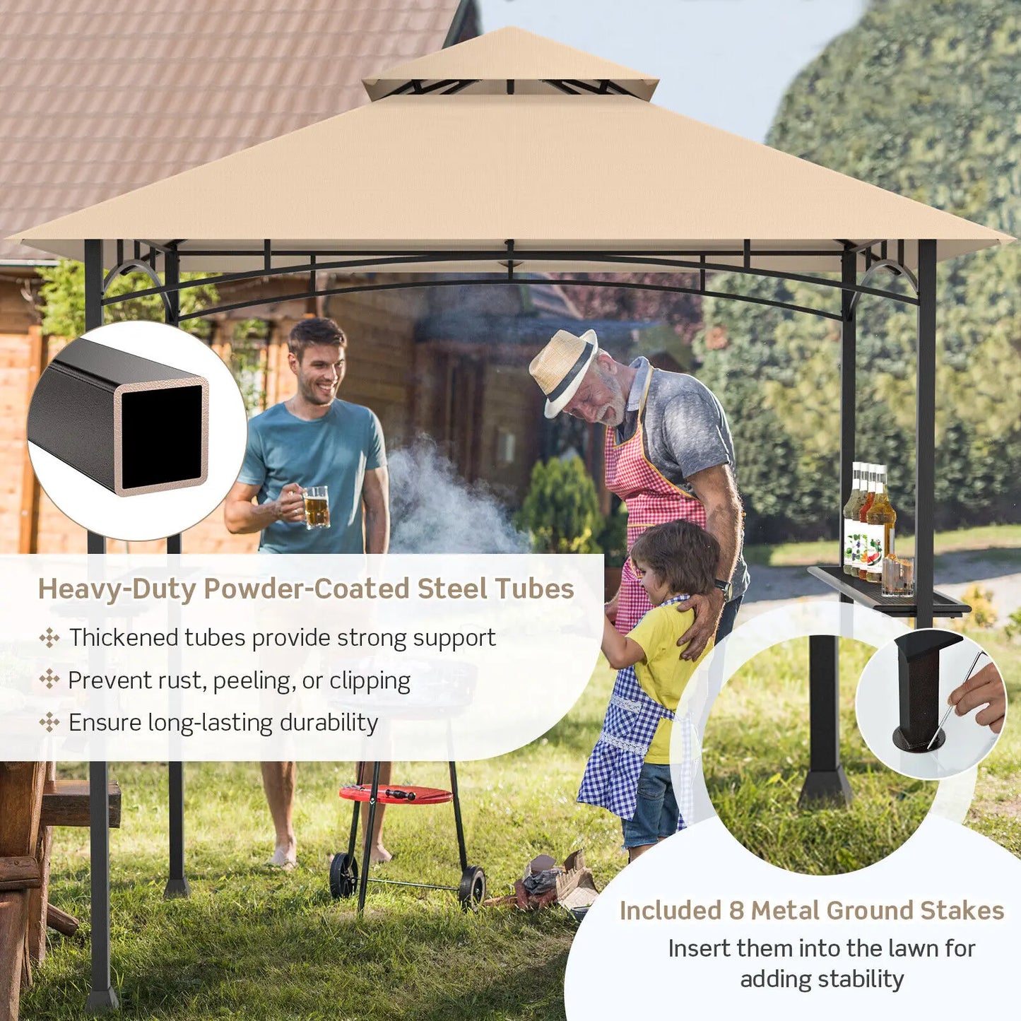 Ultimate BBQ Haven: Patiojoy 8'X5' Outdoor Grill Gazebo - Shelter with Air Vent,