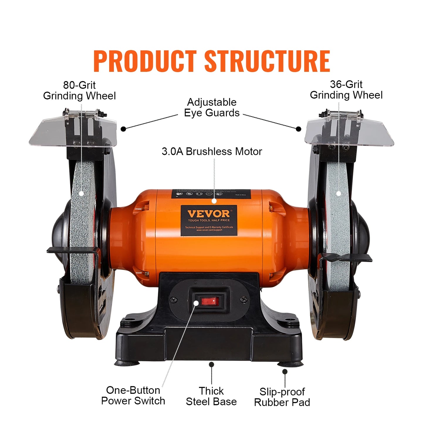 VEVOR 8" Variable Speed Bench Grinder: Multifunctional Polishing & Grinding Machine