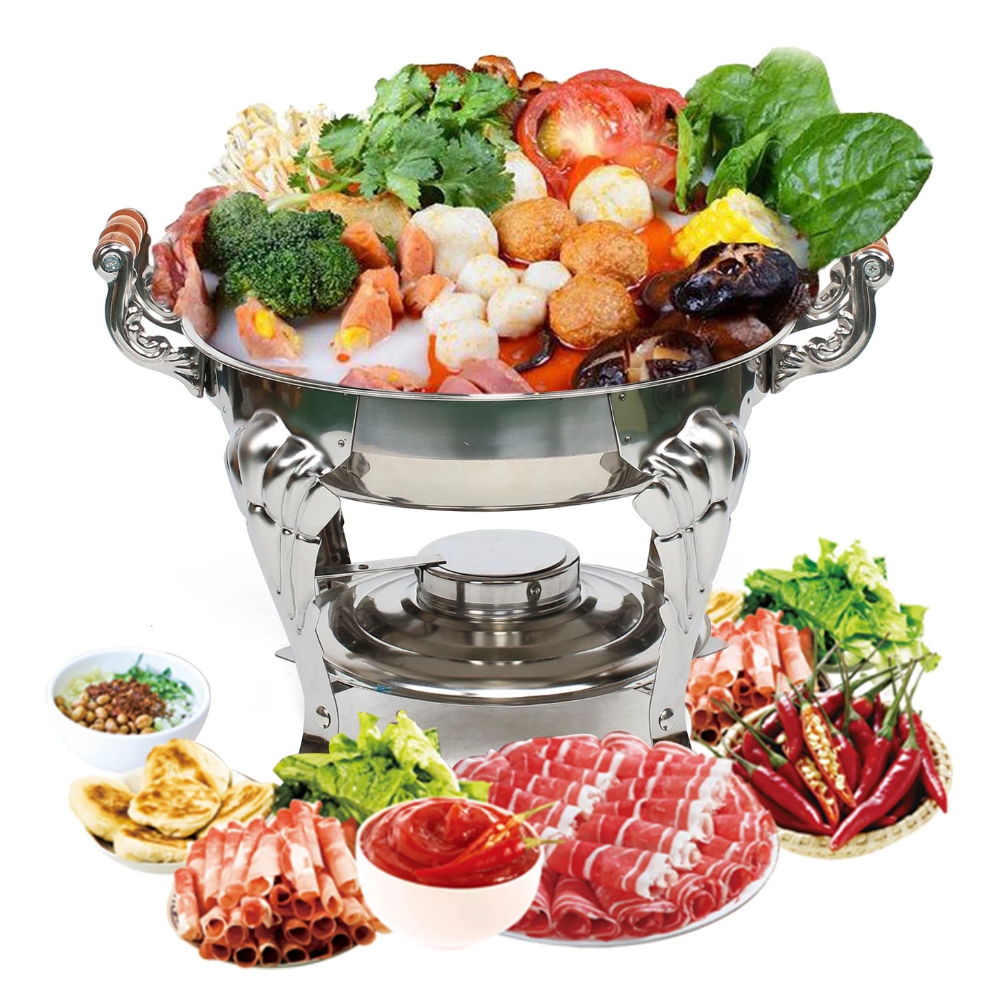 Round Stainless Steel Warming Container Chafing Dish Food Warmer Food Insulation