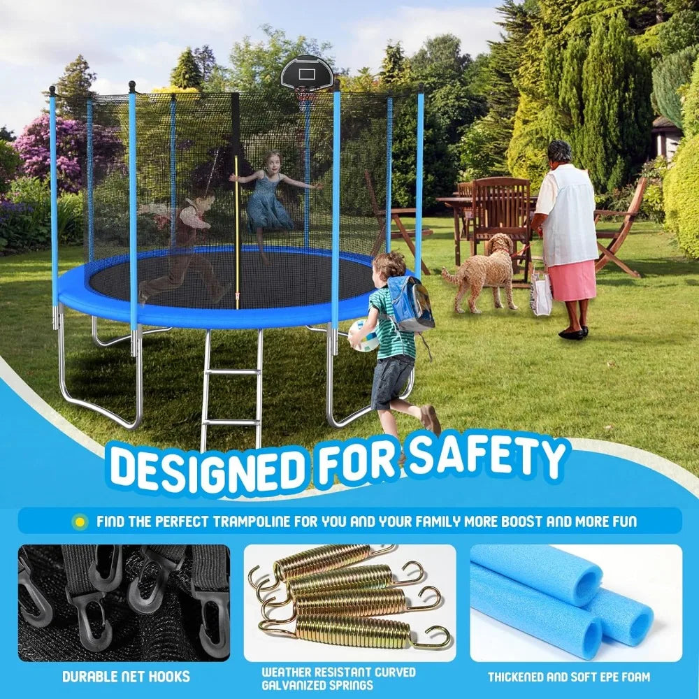 12FT Kids Trampoline with Enclosure Net: ASTM Approved, Outdoor Recreational Fun