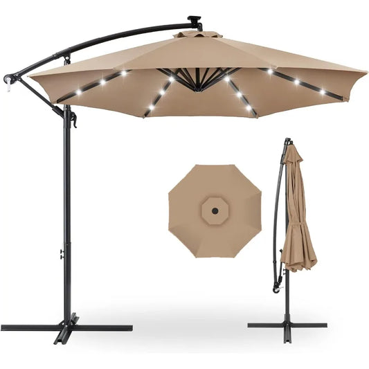 Solar LED Offset Patio Umbrella: 10ft, Easy Tilt Adjustment, Perfect for Outdoor Spaces