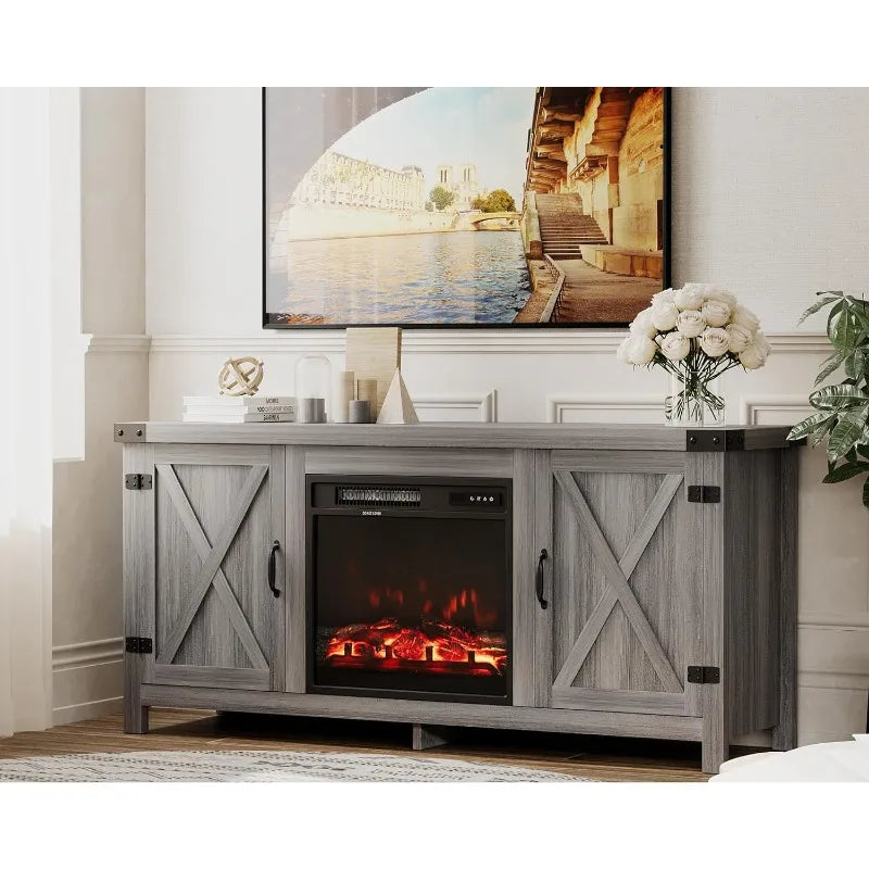 Modern TV Stand with Double Barn Doors Storage Cabinets for TVs to 65+ Inch - Link Logical Mall