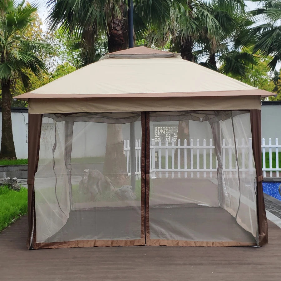 Instant Oasis: 11x11Ft Pop-Up Gazebo Canopy with Zipper Netting, 2-Tier Soft Top Event Tent