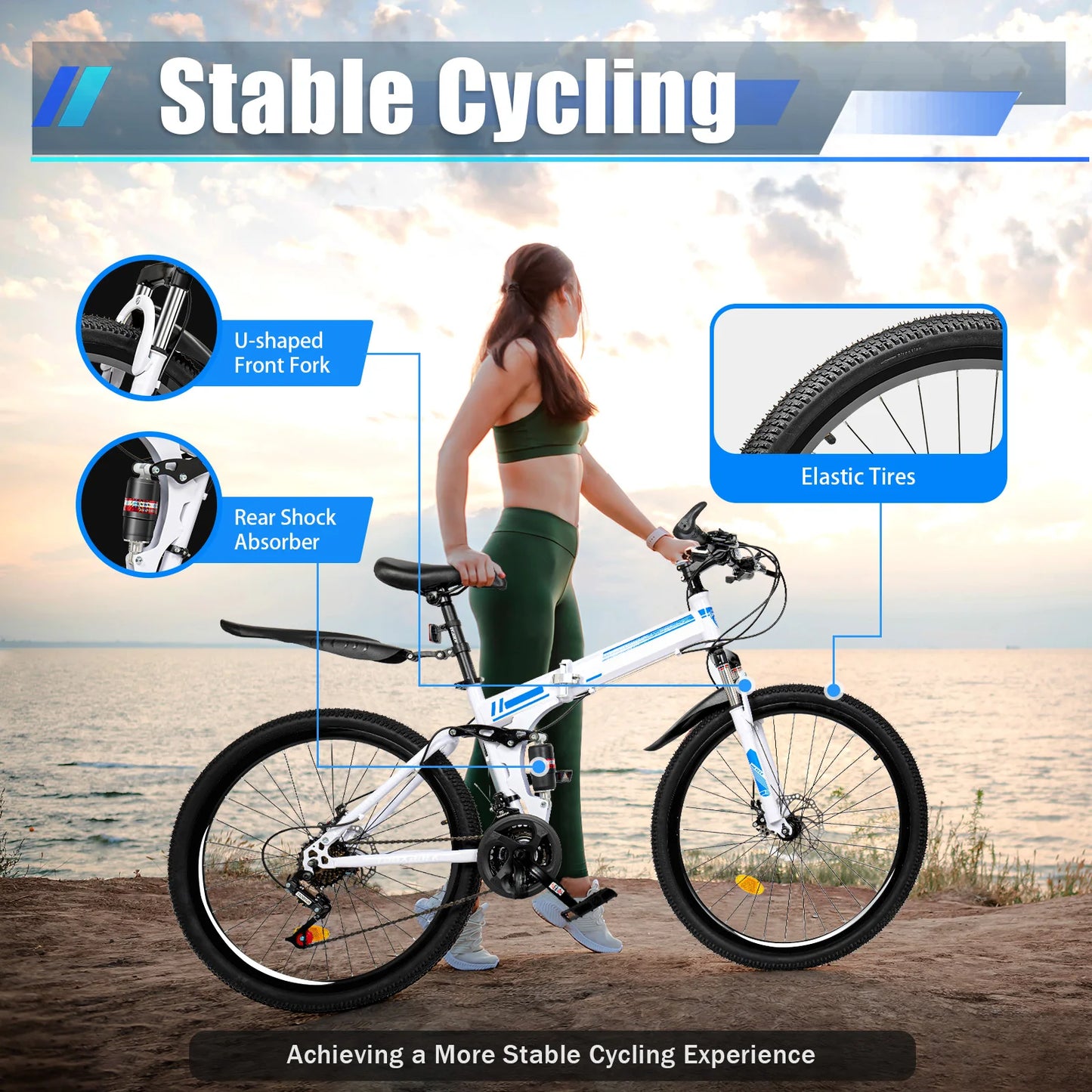 26" Folding Mountain Bike with Dual Disc Brake Men Women Bikes 21-Speed - Link Logical Mall