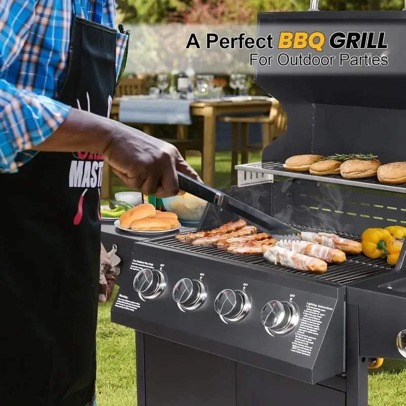 4-Burner Propane Gas Grill: Freestanding Cart with Side Burner, Wheels for Outdoor Barbecue