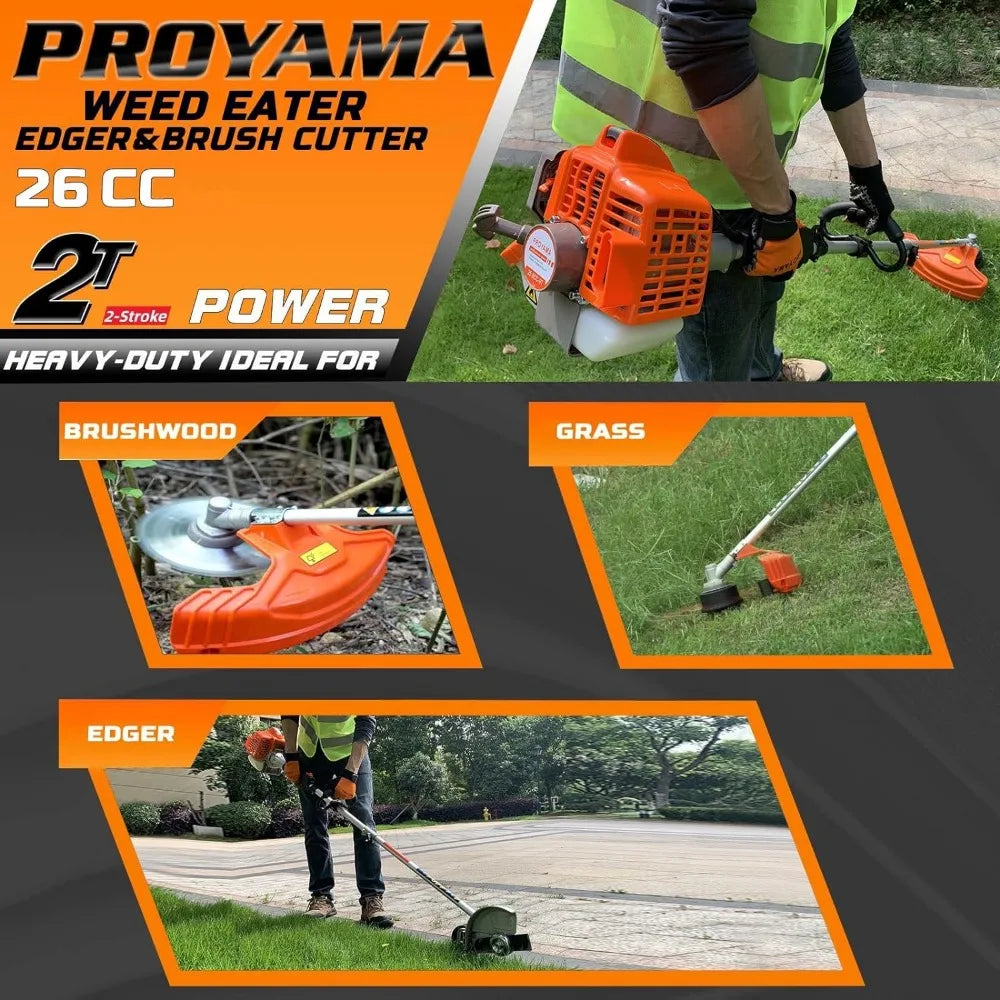 PROYAMA 26cc Weed Eater/Wacker 2-Cycle Gas String Trimmer/Edger, 3 in 1 Brush Cutter - Link Logical Mall