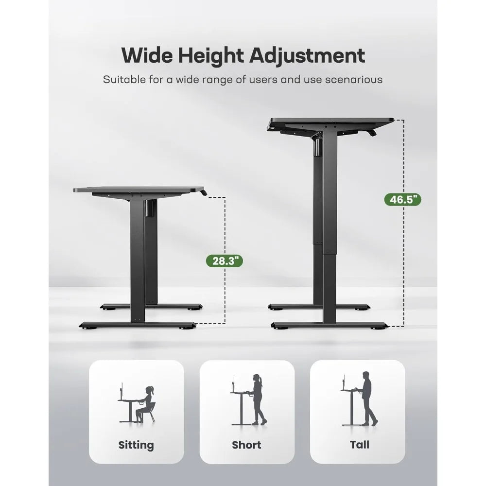 Electric Standing Desk: 48x24" Adjustable Height, 3 Memory Presets, Headphone Hook