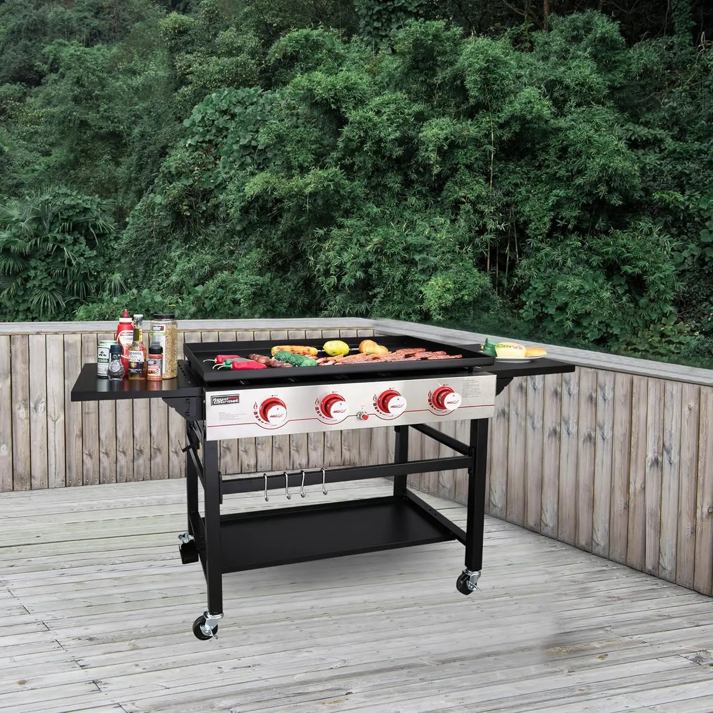 36-inch Propane Gas Grill Griddle: 4-Burner BBQ with Powerful Heating, Stainless Steel Control Panel