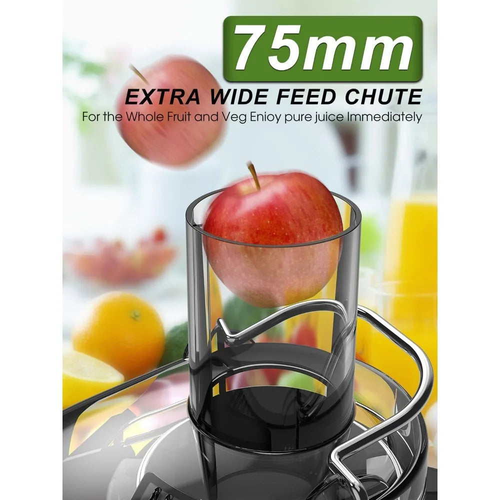 1200W Juicer: 3" Feed Chute, Whole Fruit/Veg, Dual Speeds Centrifugal Juice Extractor