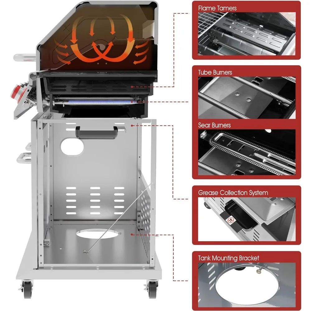 Royal Gourmet 5-Burner Propane Gas Grill with Side Burner, Stainless Steel