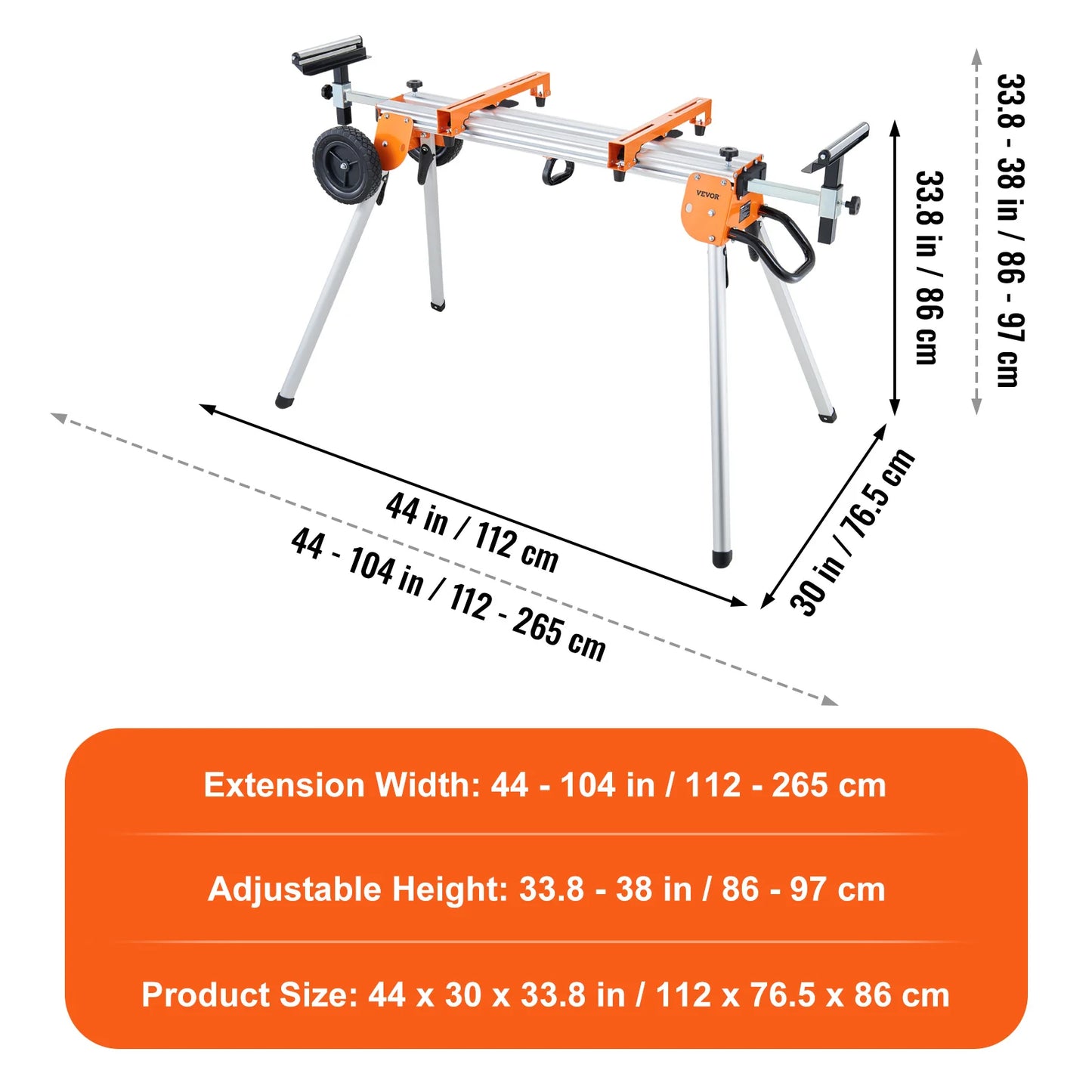 VEVOR 100in Collapsible Miter Saw Stand w/ One-piece Mounting Brackets Sliding Rail 500lbs Load - Link Logical Mall