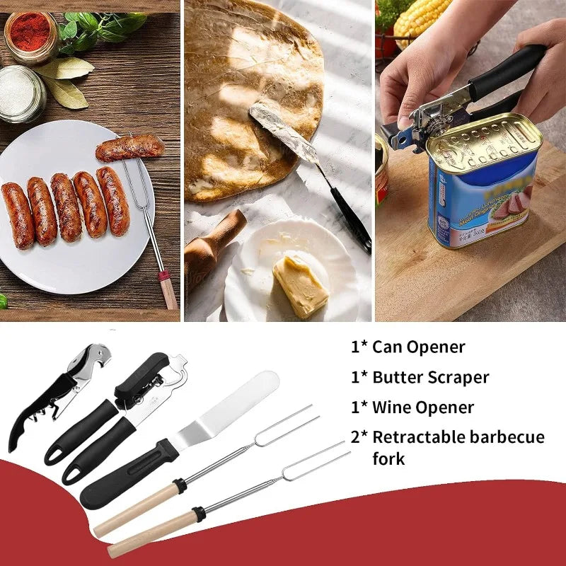 Portable Camping Kitchen Utensil Set-27 Piece Cookware Kit, Stainless Steel