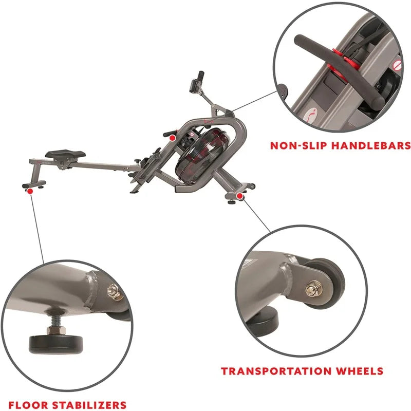 Elite Water Rowing Machine w/ High Resistance Vertical Tank, Optional Exclusive Bluetooth SunnyFit App