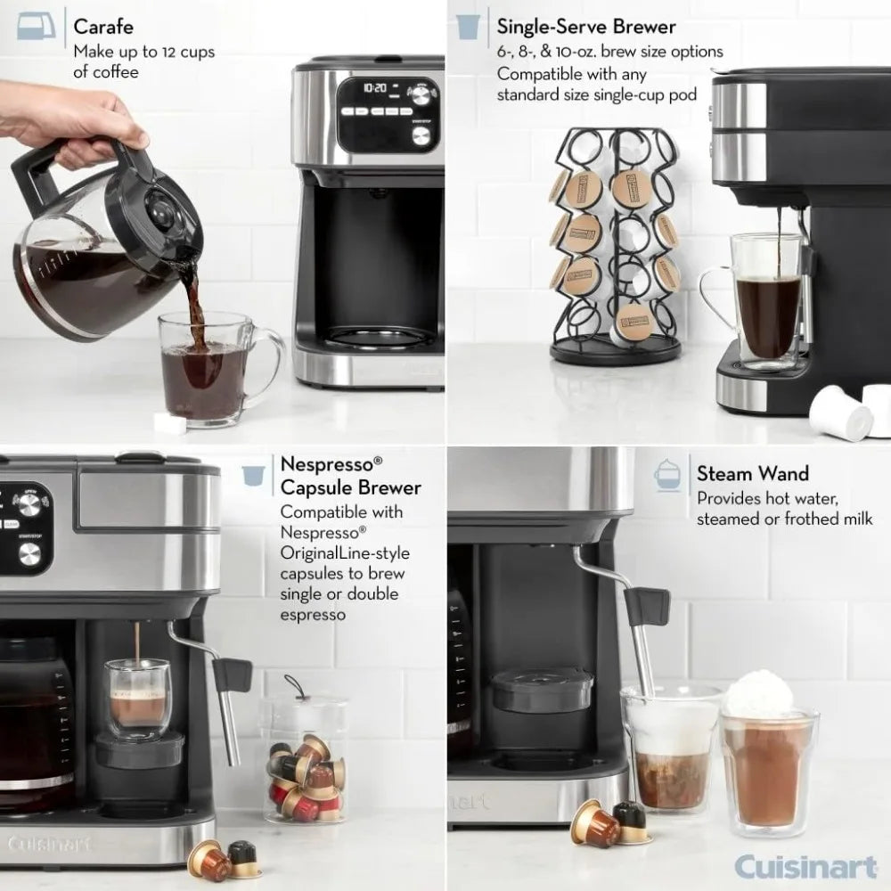 Cuisinart Coffee Maker Barista System, Coffee Center 4-In-1 Coffee Machine, Single-Serve Coffee, Espresso & Nespresso Capsule