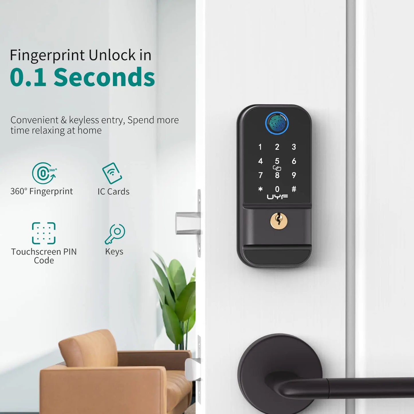 Hornbill Fingerprint Keyless Entry Door Lock M4 Smart Deadbolt  Lock IC Card - Link Logical Mall