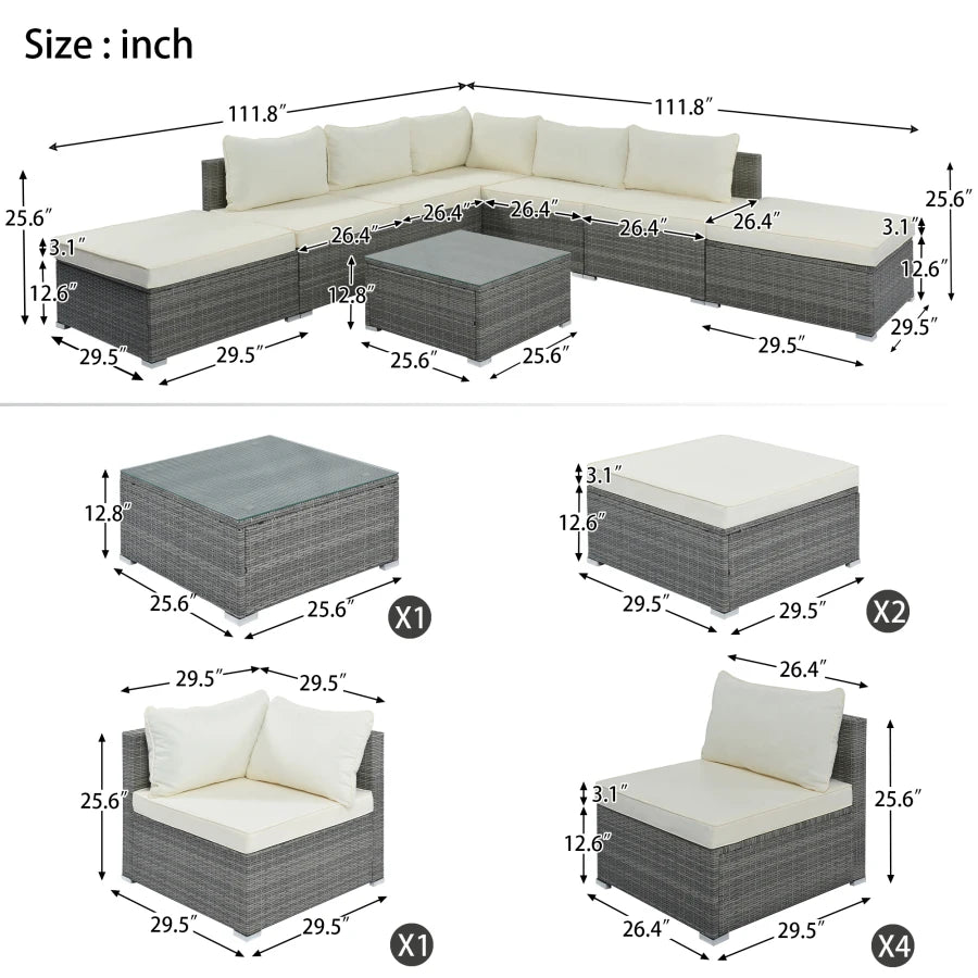 Garden Conversation Wicker Sofa 8pc Set Outdoor Patio Furniture Sets, Beige Cushions Gray Wicker - Link Logical Mall