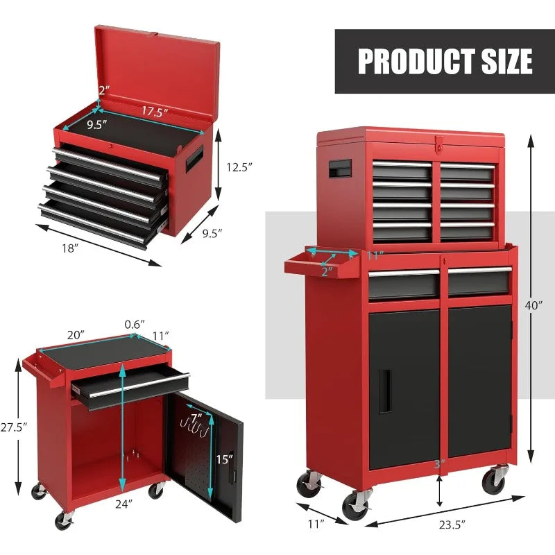 5-Drawer Rolling Tool Storage Cabinet w/ Detachable Top Tool Box, Liner, Universal Lockable Wheels