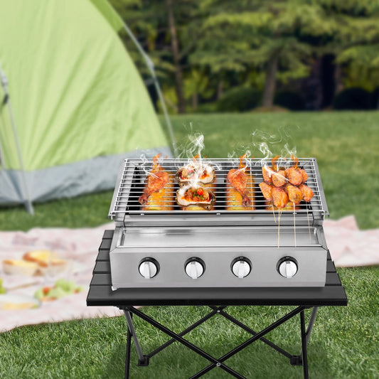 Stainless Steel Propane Gas BBQ Grill: Outdoor Patio Barbecue for Smokeless Backyard Cooking