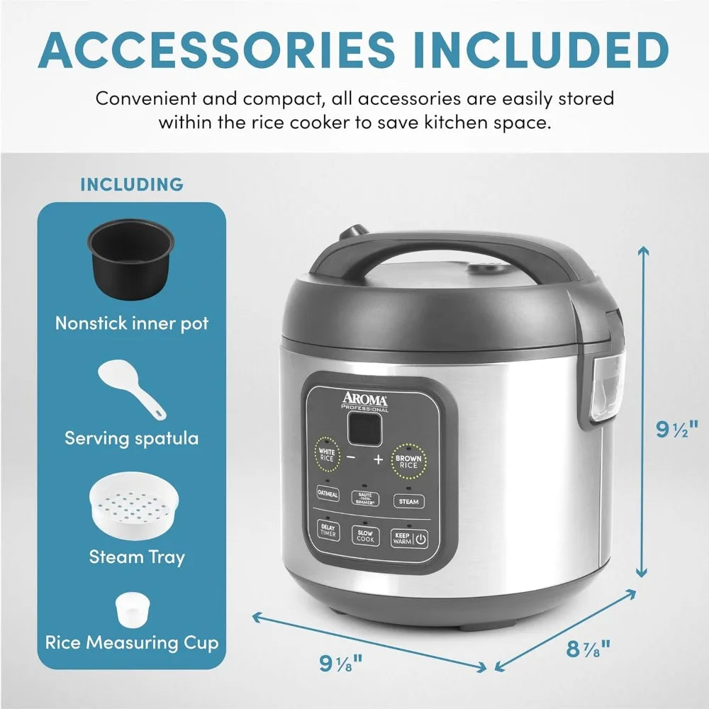 Professional Digital Rice Cooker, Multicooker, 4-Cup (Uncooked), 2Qt, Stainless Steel