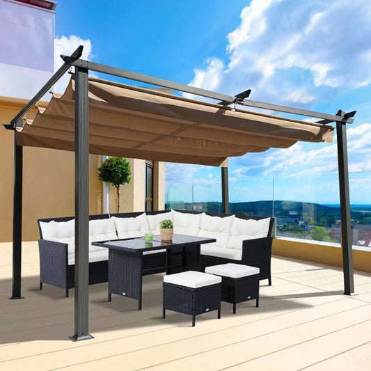 13 x 10 Ft Outdoor Patio Retractable Pergola，Outdoor pavilion Beige - Link Logical Mall