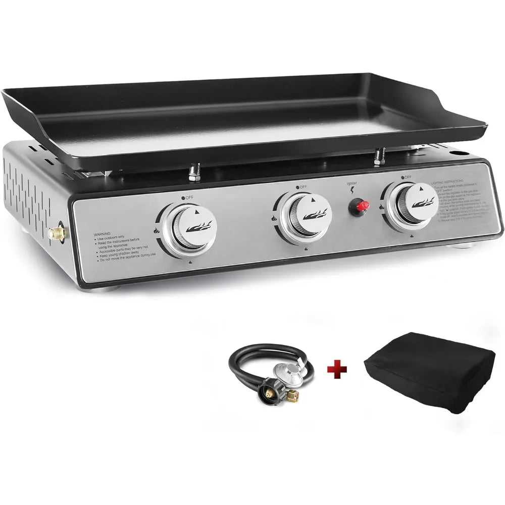 PD1301S Portable 24" 3-Burner Gas Grill Griddle with Cover