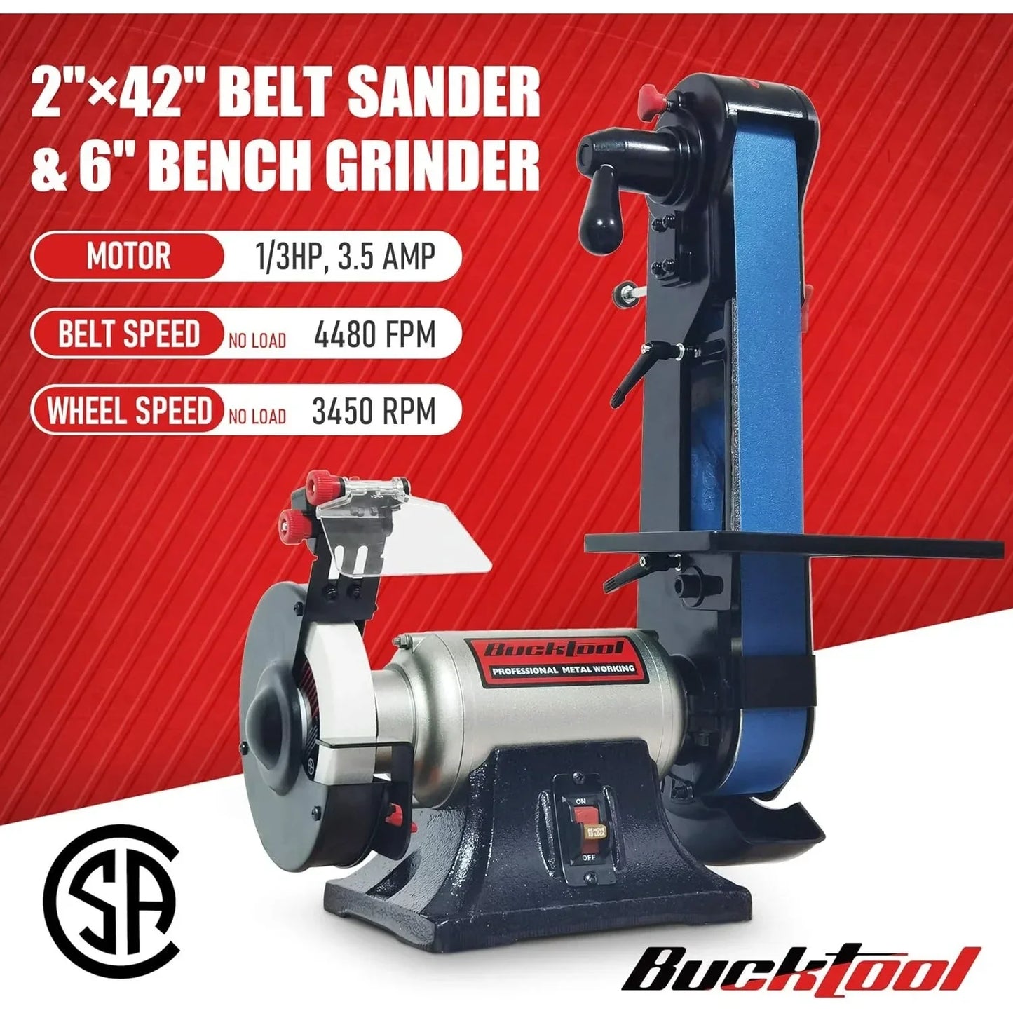 Combo 2" x 42" Belt Sander 6" Bench Grinder, Knife Sharpener with Large Work Table BG2600 Upgraded Model