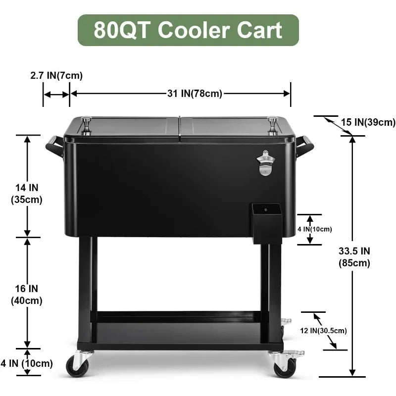 EDOSTORY 80 Quart Rolling Ice Chest Cooler Cart with Ice Scoop