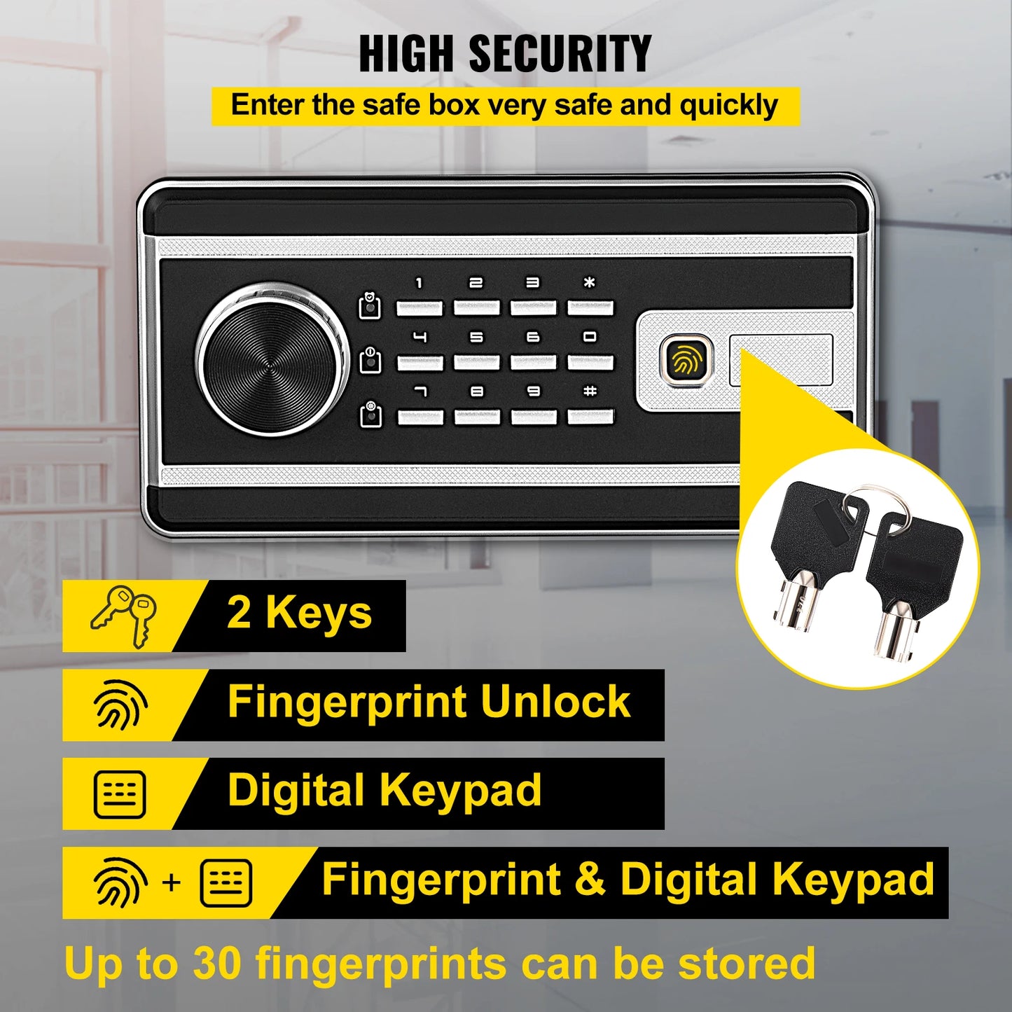 VEVOR Fingerprint Locks Safe Deposit Box 0.8/1.7/2.1 Cubic Feet Digital Electronic - Link Logical Mall