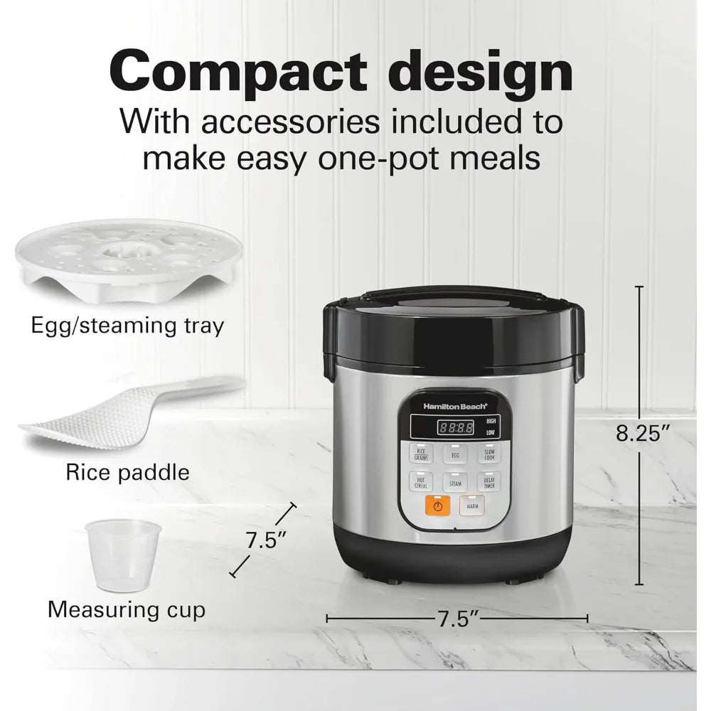 Digital Programmable Rice Cooker & Food Steamer, w/ Slow Hard-Boiled Egg Functions, Compact 6 Cups Cooked