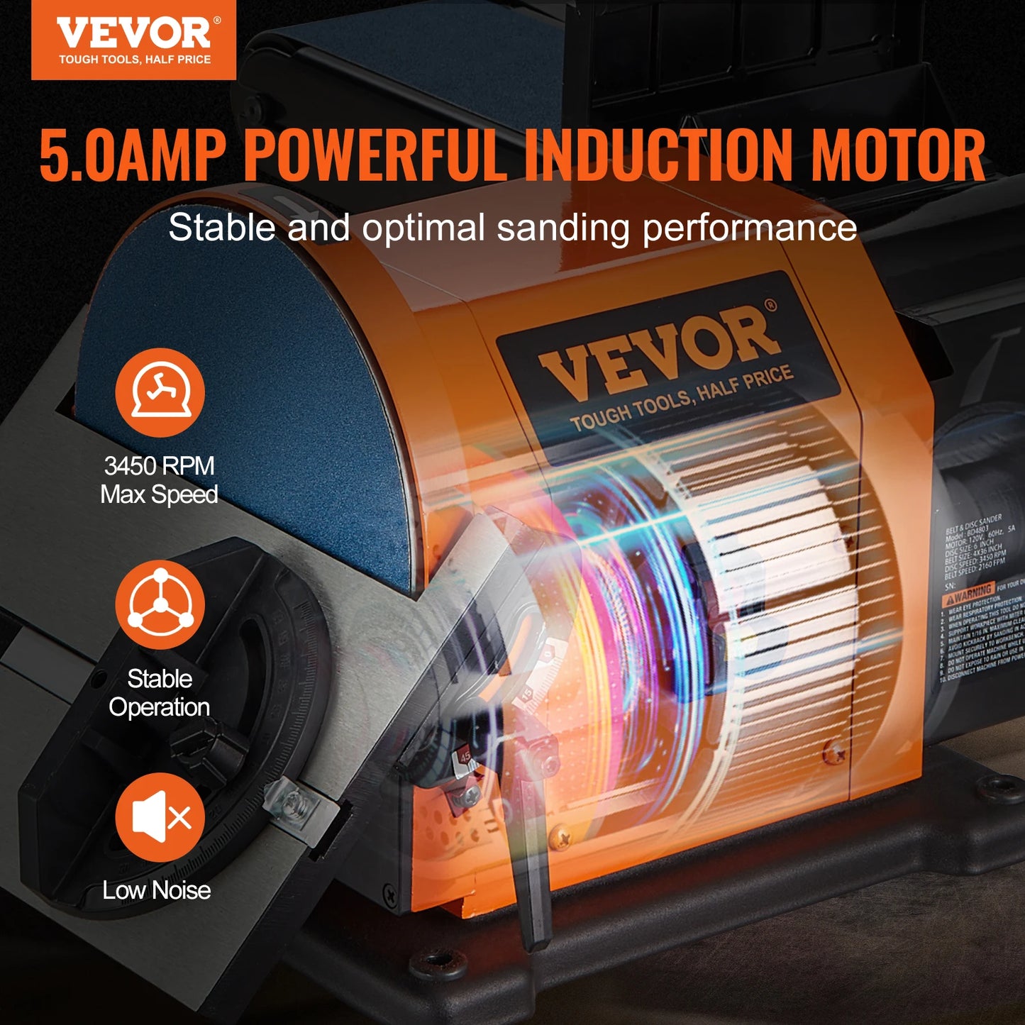 VEVOR Belt Disc Sander Combo with 5A/4.3A/2.5A Induction Motor Deburring Grinder Combo Bench - Link Logical Mall