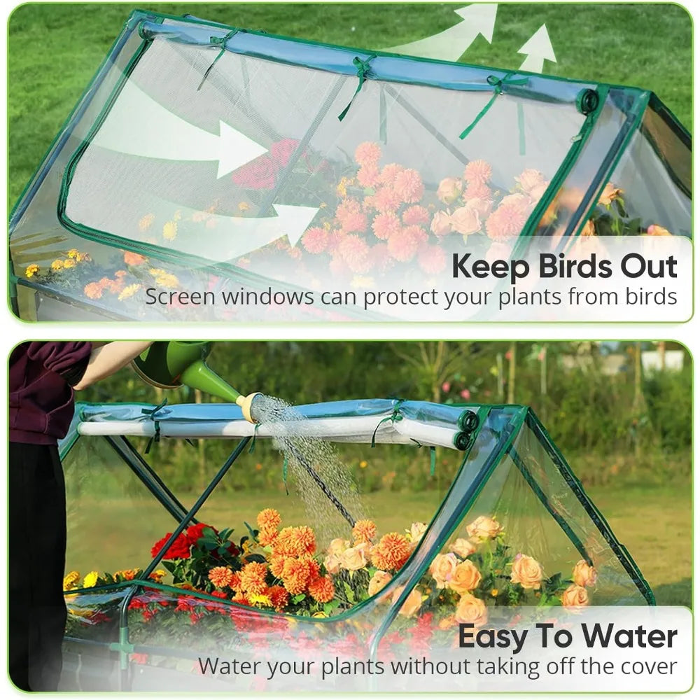 6x3x1ft Galvanized Raised Garden Bed with Cover w/ 2 Large Screen Windows Mini Greenhouse 20pcs - Link Logical Mall