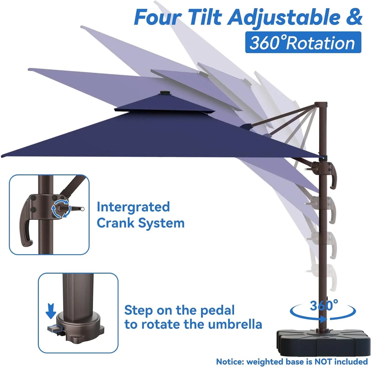 Heavy Duty 10x13FT Cantilever Patio Umbrella: Double Top, Large Rectangle, 360° Rotation