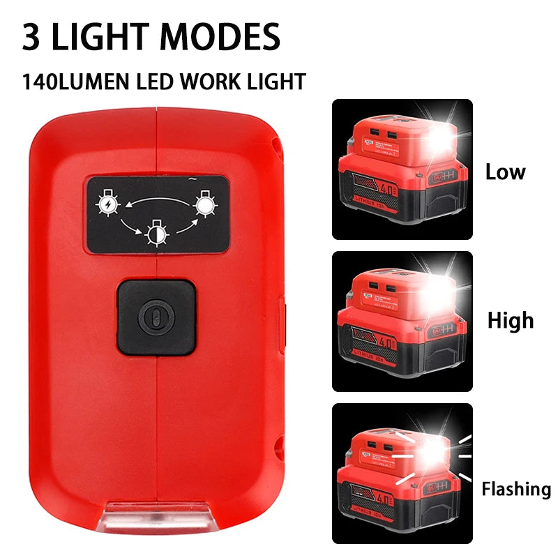 Newest Battery Adapter for Craftsman V20 Li-ion Battery USB Phone Charger with 140LM LED Work Light