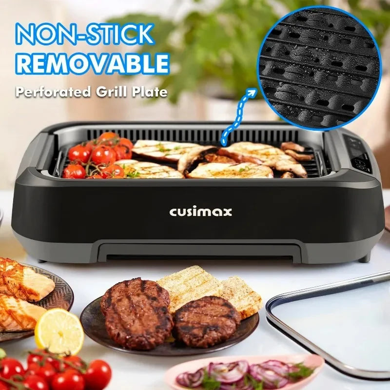 Smokeless Indoor Grill, 1500W Electric Grill w/ LED Smart Display & Tempered Glass Lid, Non-stick