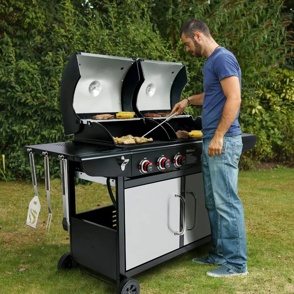 3-Burner 25,500-BTU Dual Fuel Gas and Charcoal Grill Combo, Cabinet Style