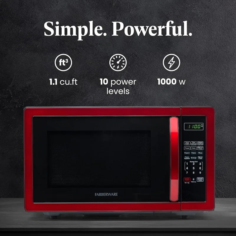 Countertop Microwave 1000 Watts, 1.1 cu ft - Microwave Oven With LED Lighting and Child Lock