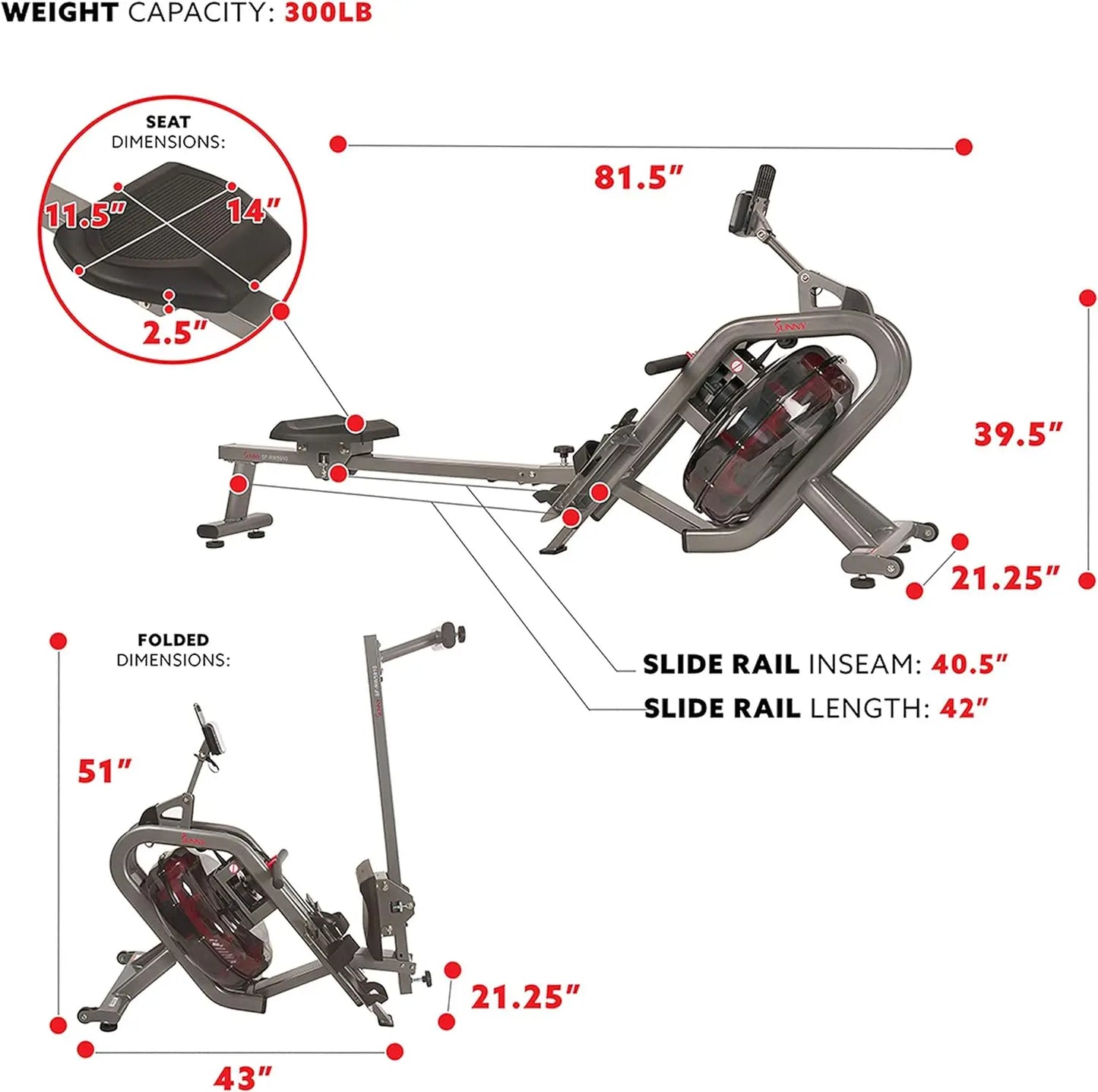 Elite Water Rowing Machine w/ High Resistance Vertical Tank, Optional Exclusive Bluetooth SunnyFit App