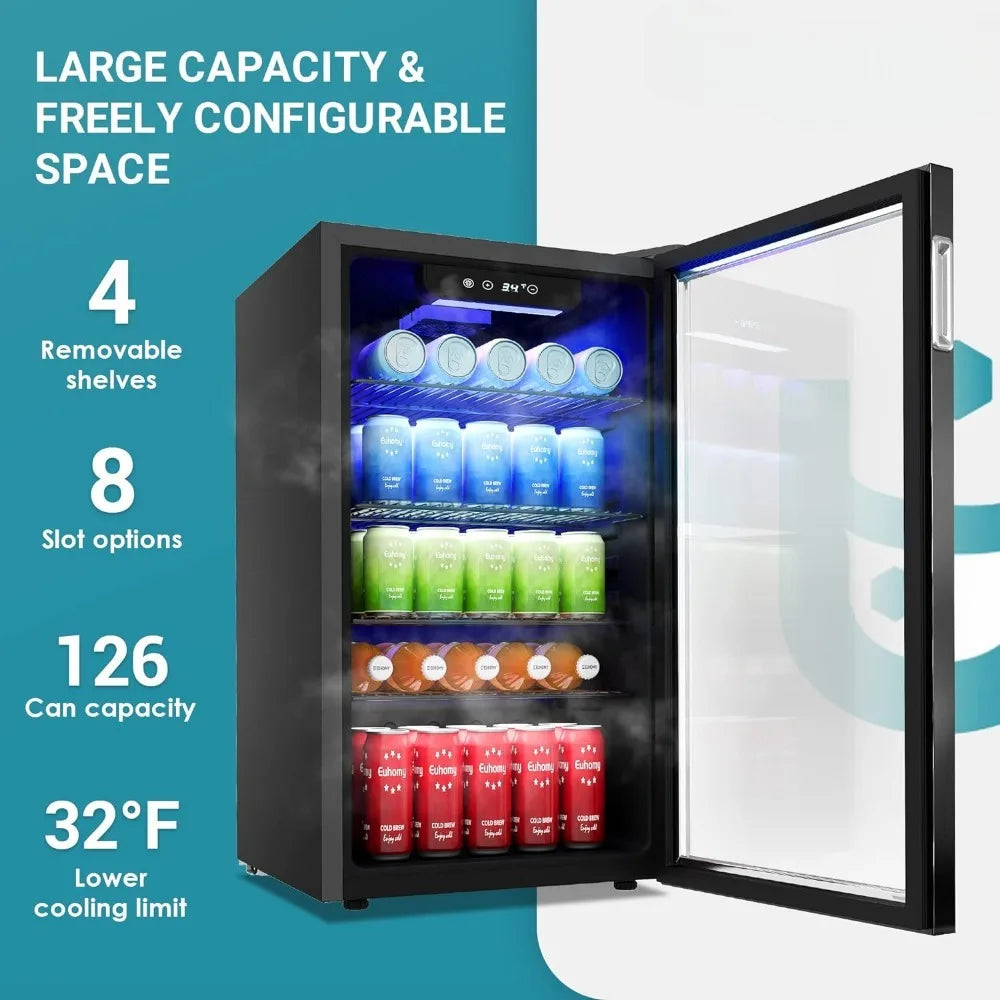 Beverage Refrigerator and Cooler, 110 Can Mini fridge, with Adjustable Shelves