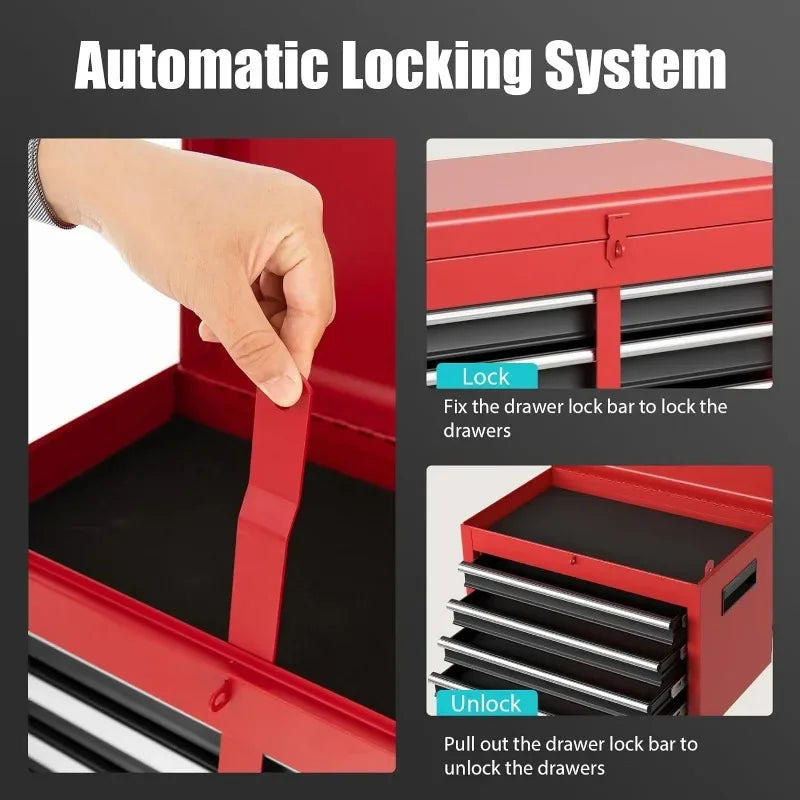 Goplus 5-Drawer Rolling Tool Chest with Detachable Top Box, Liner, Lockable Wheels