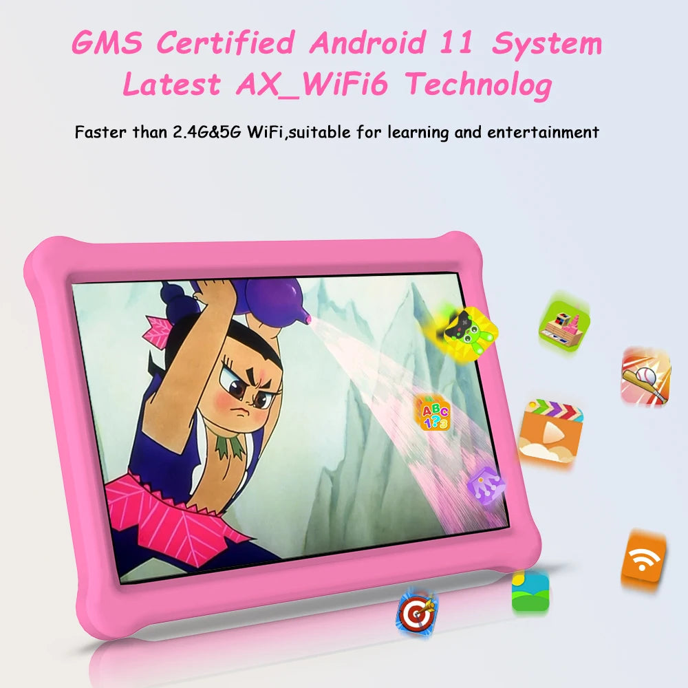 QPS 10 Inch Kids Tablets Android 11 1280*800 HD Ouad Core Wifi 2GB 32GB with Holder