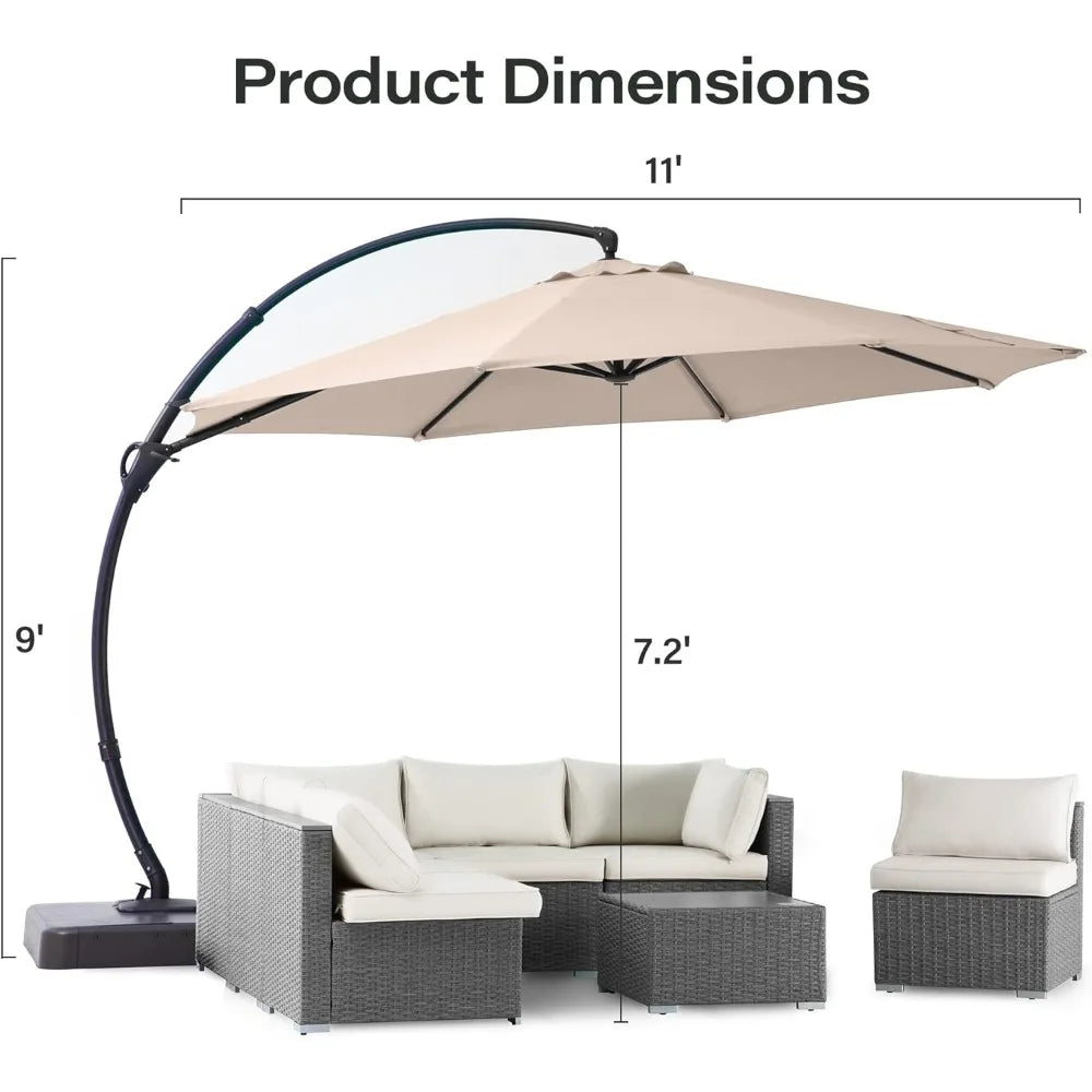 Curvy Cantilever Patio Umbrella: 360° Rotation, Base Included, Outdoor Hanging Umbrella