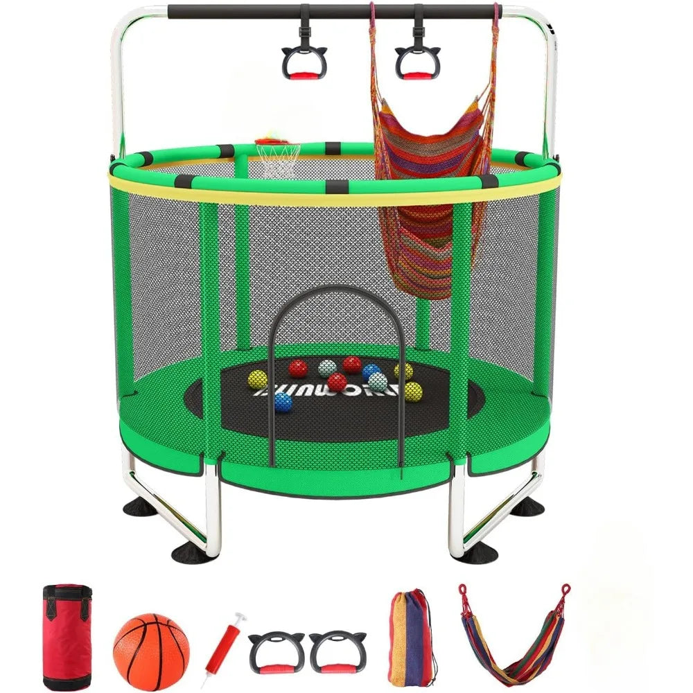 Kids' Trampoline with Basketball Hoop: 440lbs Capacity, Indoor/Outdoor, Safe Enclosure for Toddlers