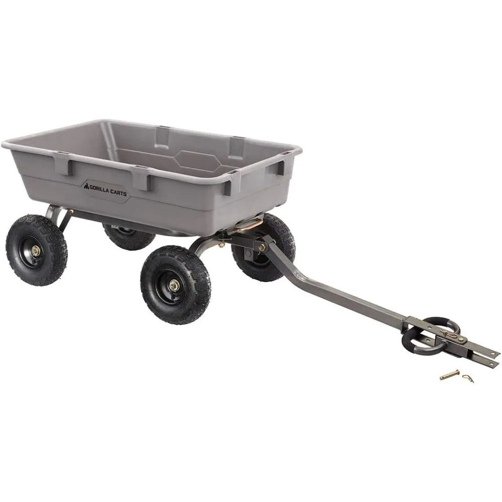 800 Pound Capacity Heavy Duty Poly Yard Garden Steel Dump Utility Wagon Cart w/ 2 in 1 Towing