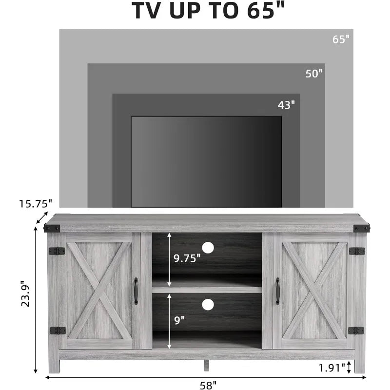 Modern TV Stand with Double Barn Doors Storage Cabinets for TVs to 65+ Inch - Link Logical Mall