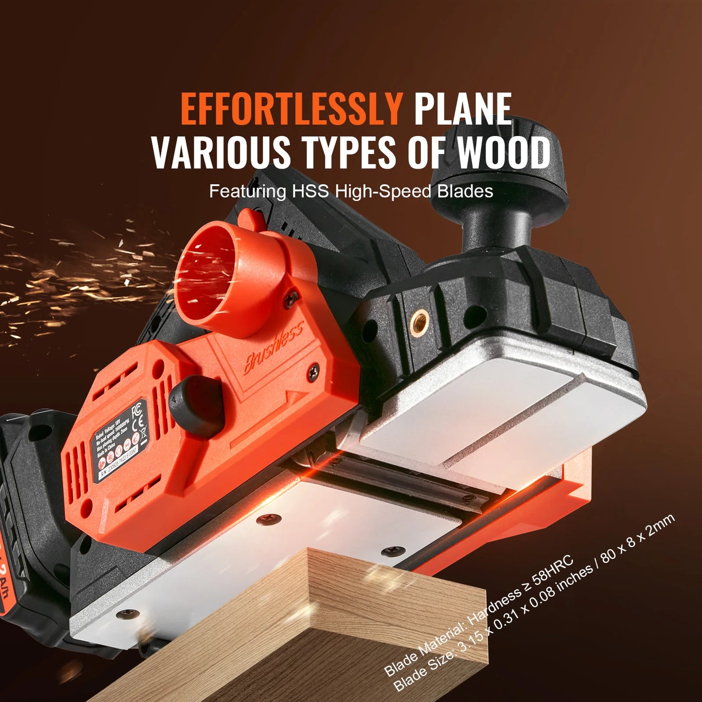 VEVOR 3-1/4" Cordless Hand Planer: 16500 RPM, Adjustable Depth, HSS Blades