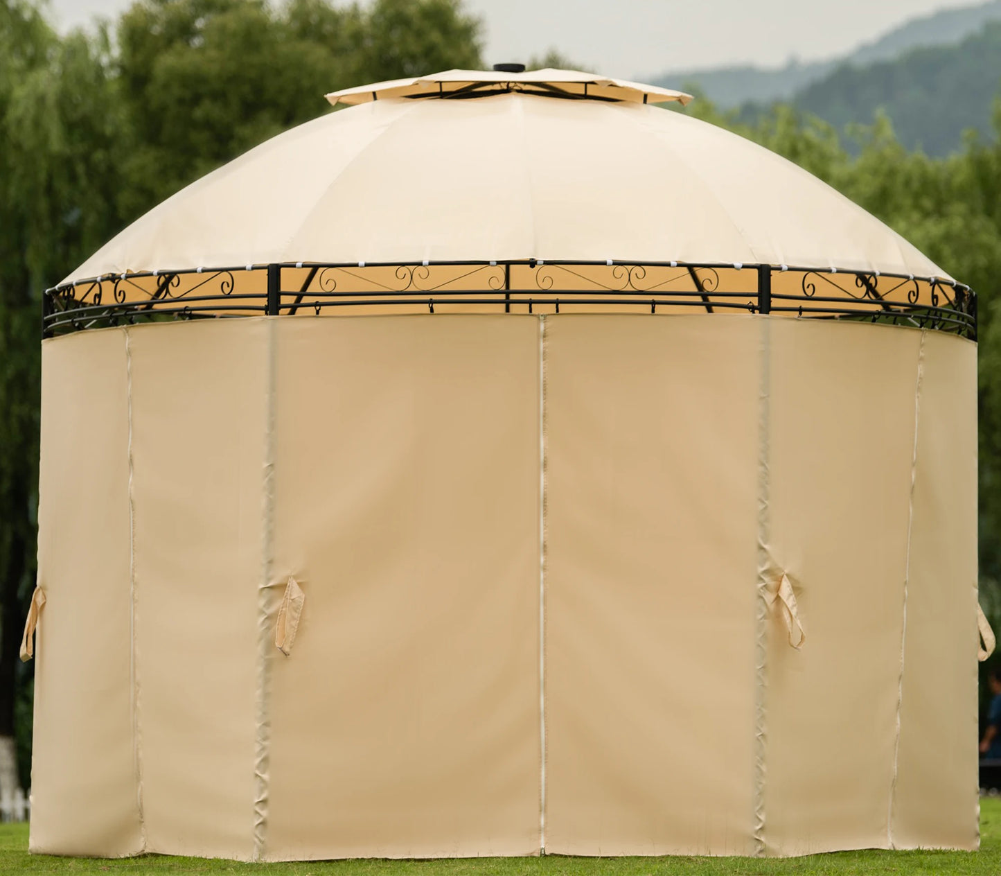 Outdoor Gazebo Steel Fabric Round Soft Top Gazebo, Patio Dome Gazebo with Removable Curtains - Link Logical Mall