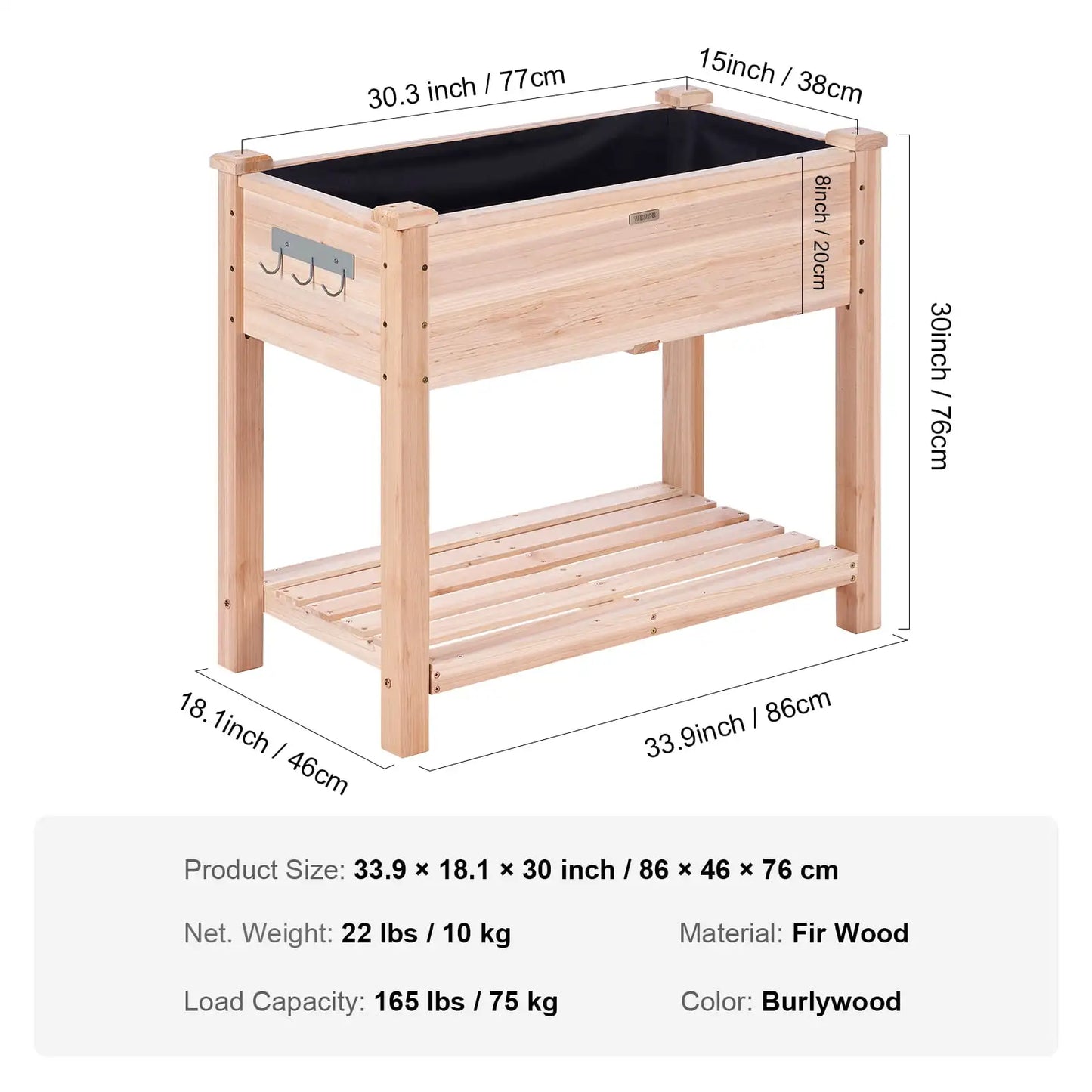 Elevated Wooden Garden Bed with Sturdy Legs, Non-Woven Liner, and Tool Set: Raised Planting Stand